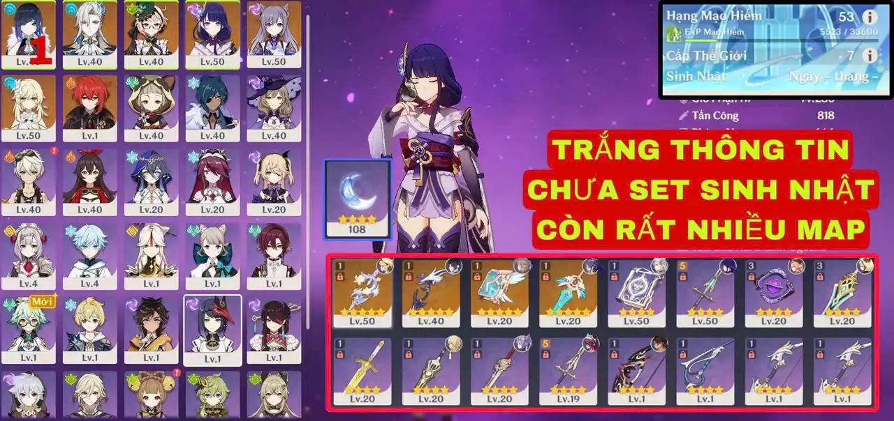 VIP : ( TRẮNG THÔNG TIN - CHƯA SET SINH NHẬT ) TÀI NGUYÊN + MAP CÒN KHÁ NHIỀU NHÂN VẬT ĐẸP ĐÁNG ĐỂ TRẢI NGHIỆM