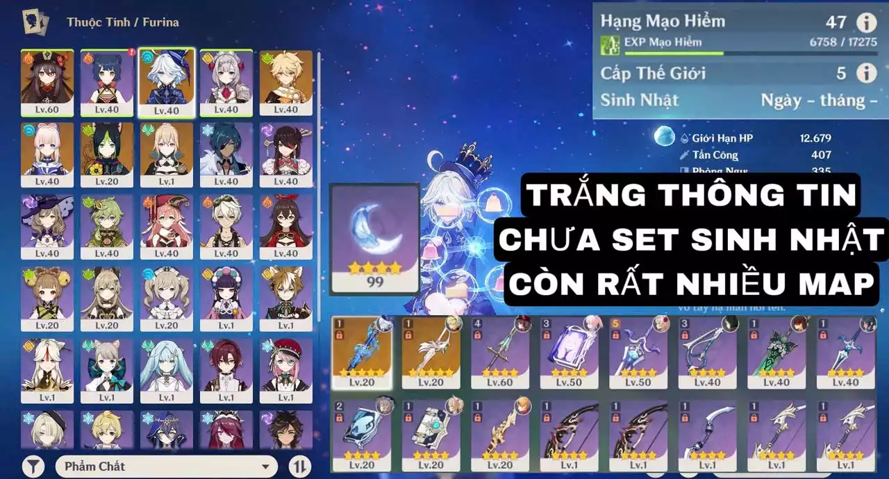 VIP : ( TRẮNG THÔNG TIN - CHƯA SET SINH NHẬT ) TÀI NGUYÊN + MAP CÒN KHÁ NHIỀU NHÂN VẬT ĐẸP ĐÁNG ĐỂ TRẢI NGHIỆM