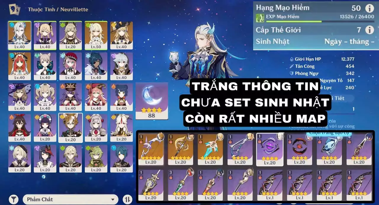 VIP : ( TRẮNG THÔNG TIN - CHƯA SET SINH NHẬT ) TÀI NGUYÊN + MAP CÒN KHÁ NHIỀU NHÂN VẬT ĐẸP ĐÁNG ĐỂ TRẢI NGHIỆM