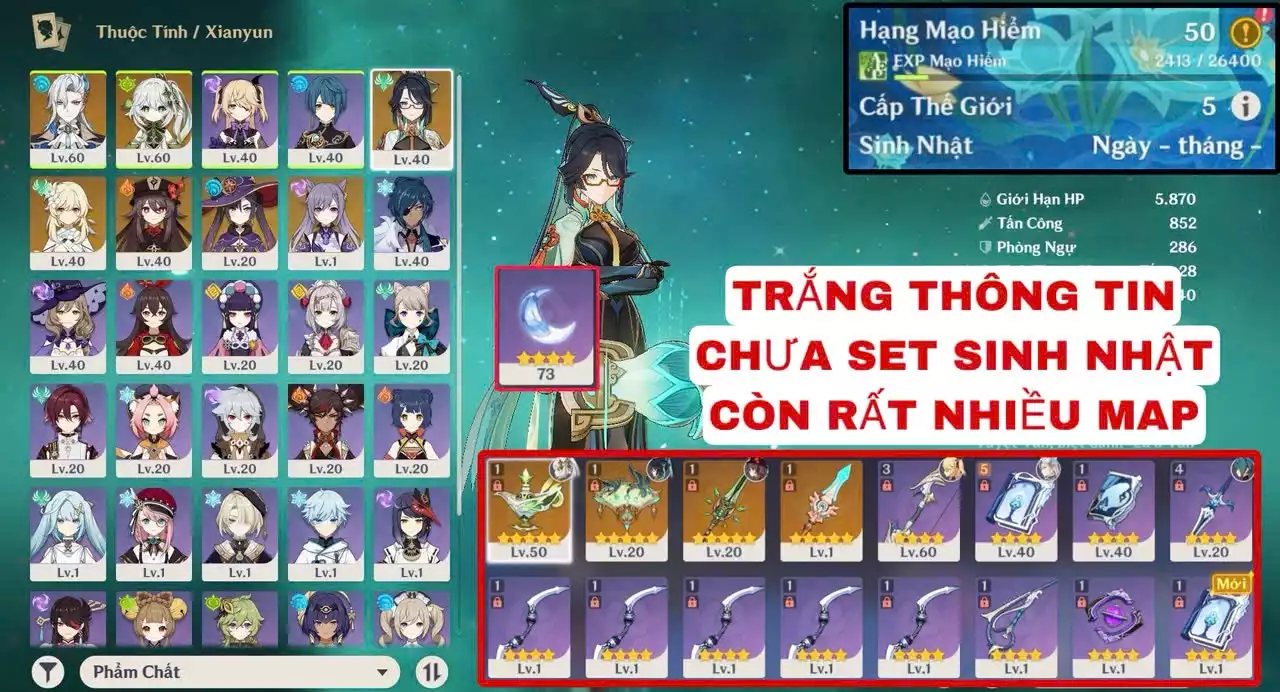 VIP : ( TRẮNG THÔNG TIN - CHƯA SET SINH NHẬT ) TÀI NGUYÊN + MAP CÒN KHÁ NHIỀU NHÂN VẬT ĐẸP ĐÁNG ĐỂ TRẢI NGHIỆM