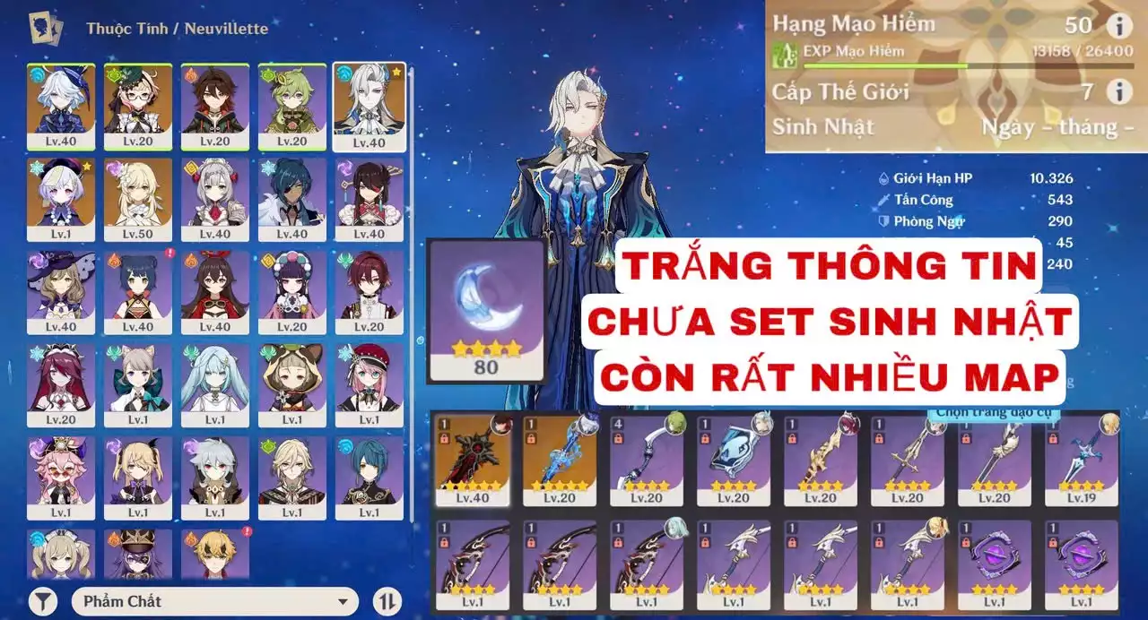 VIP : ( TRẮNG THÔNG TIN - CHƯA SET SINH NHẬT ) TÀI NGUYÊN + MAP CÒN KHÁ NHIỀU NHÂN VẬT ĐẸP ĐÁNG ĐỂ TRẢI NGHIỆM