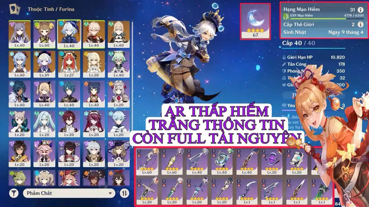 AR THẤP HIẾM  7 NHÂN VẬT 5 sao khởi đầu siêu ngon ( mua ngay kẻo hết )